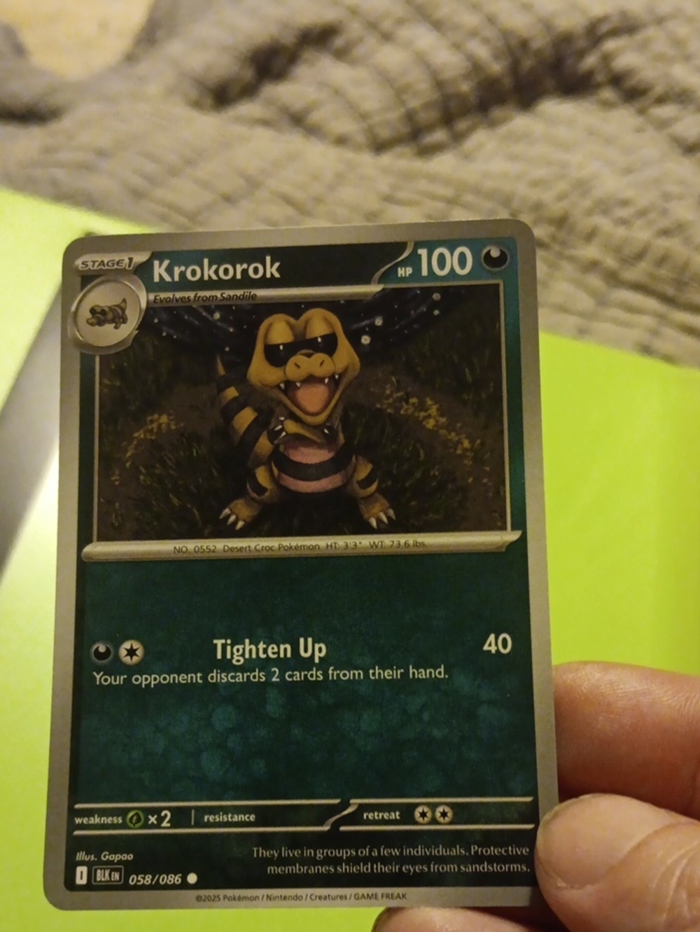 Pokemon Krokorok Card - Teal and Black